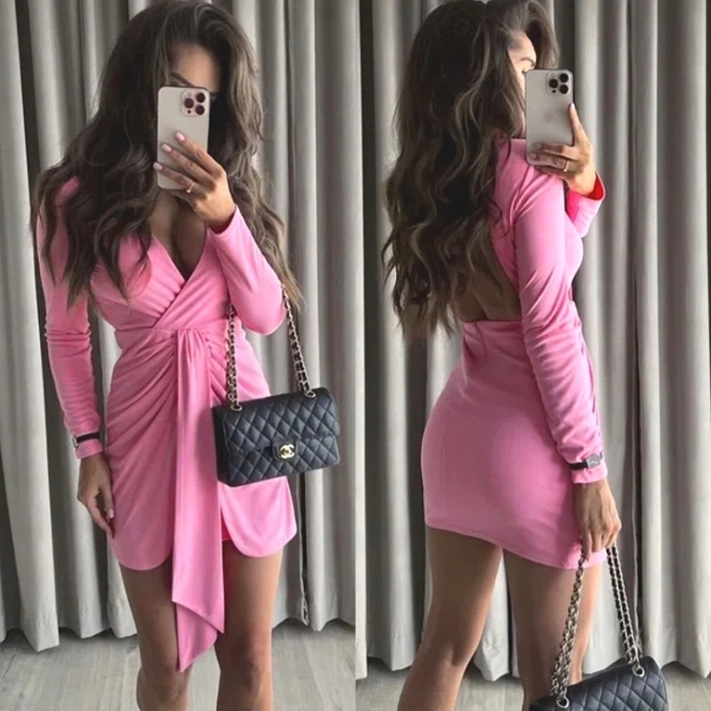 NWT Zara Pink Draped  Mini Dress - Picture 3 of 16